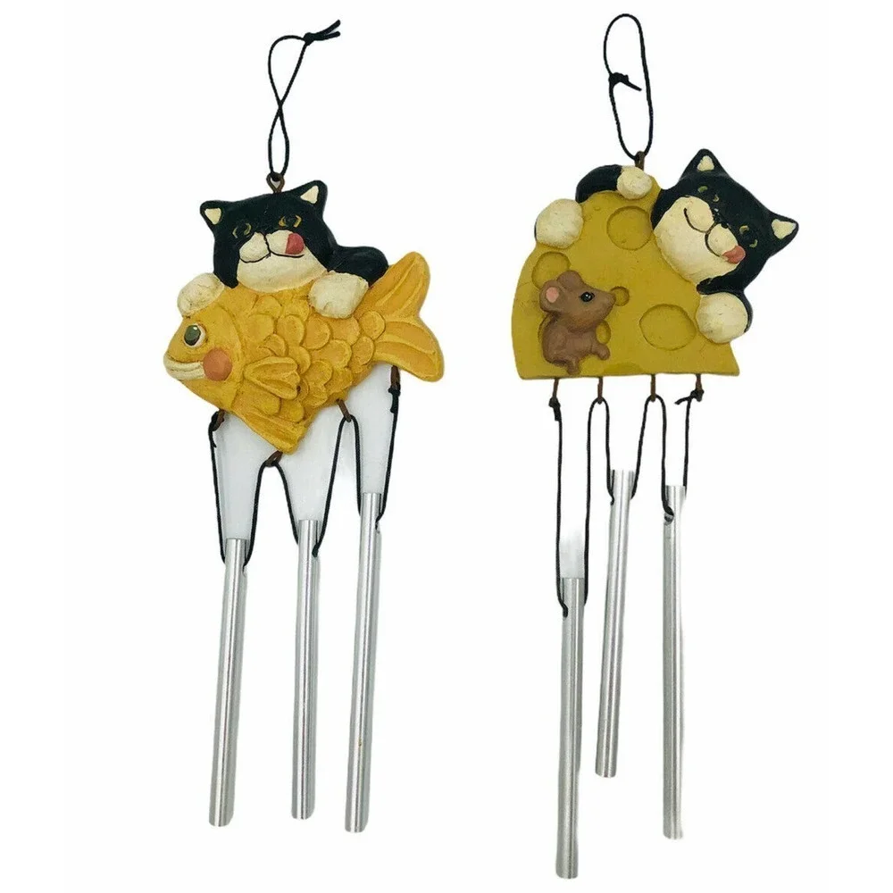 2 1997 Ceramic Cat Windcatchers Porch Figi Graphic